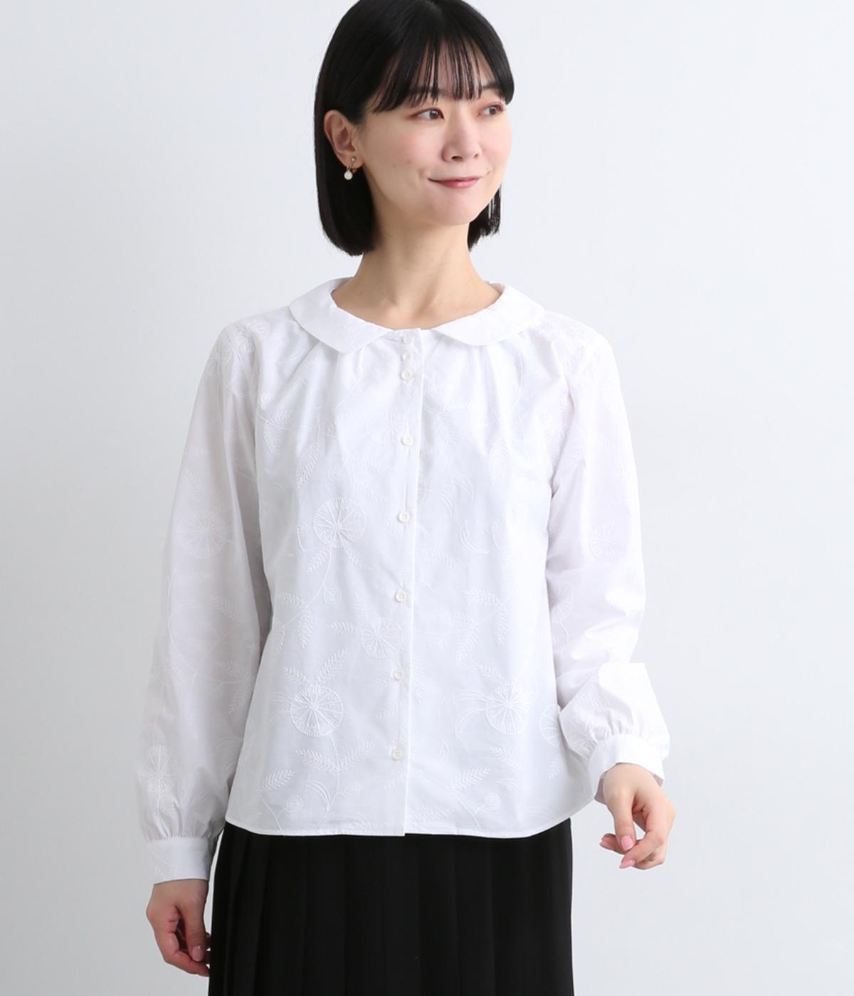 コットン刺繍フラットカラーギャザーブラウス(木の実-F)