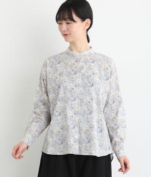 コットンバンドカラー　森の家ビッグシャツ(ブルー系-F)