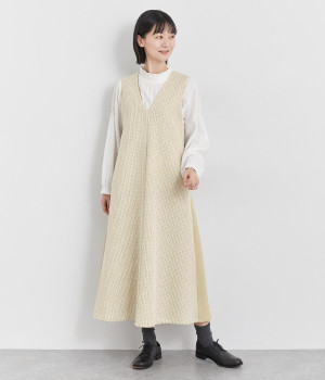 ポリエステルトロラッセルツイードVネックジャンパースカート(サンドベージュ-ONESIZE)