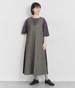 ポリエステルトロラッセルツイードVネックジャンパースカート(ブラック-ONESIZE)