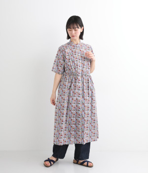 コットンローンカットフルーツウエストシャーリング5分袖ワンピース(グレー-ONESIZE)