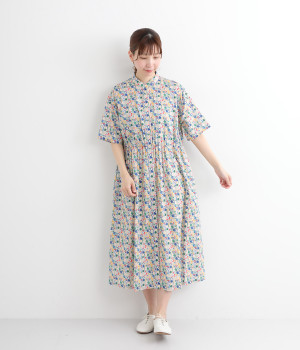 コットンローンカットフルーツウエストシャーリング5分袖ワンピース(オフホワイト-ONESIZE)