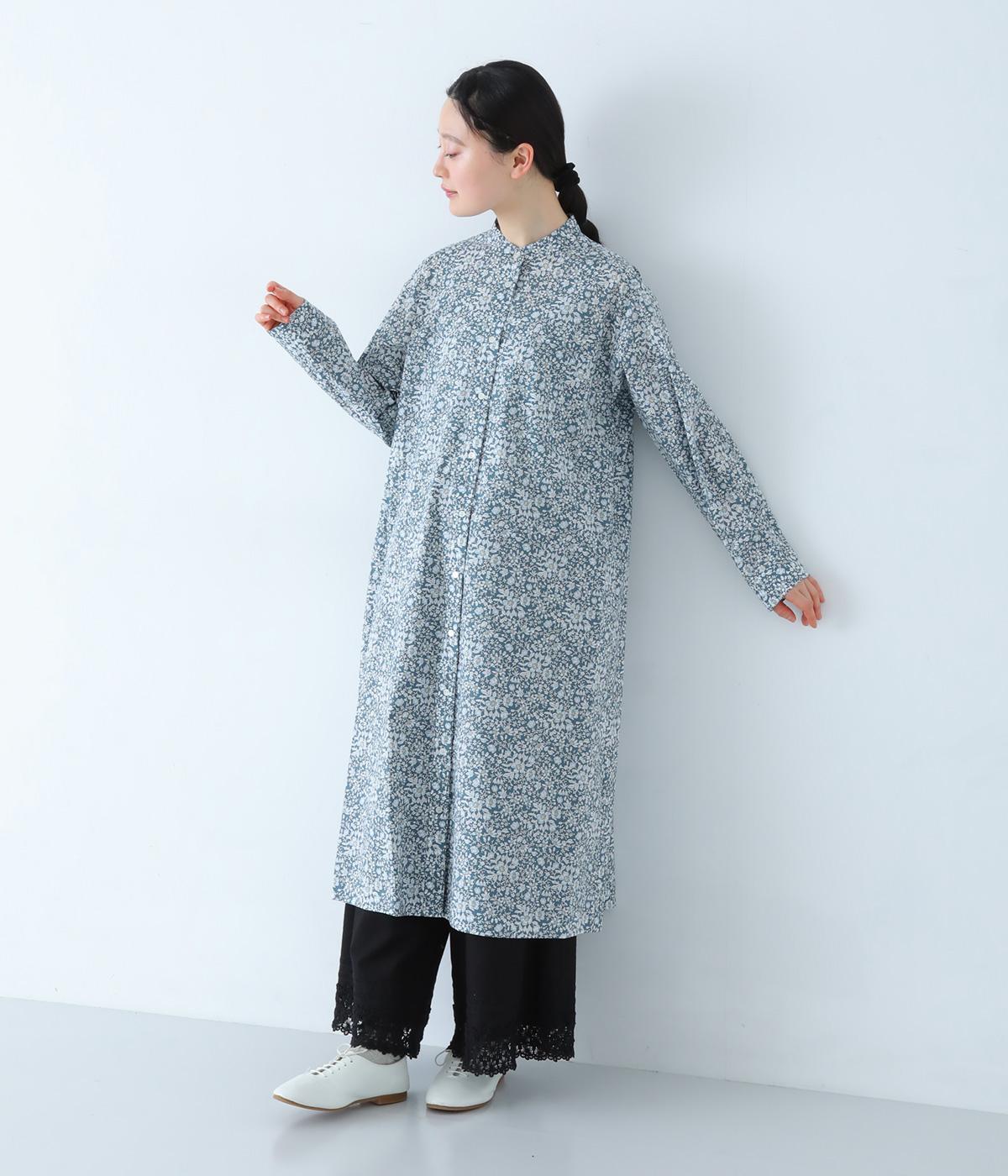 リバティプリント　コットンバンドカラーシャツワンピース(LIZZY/26BU-F)