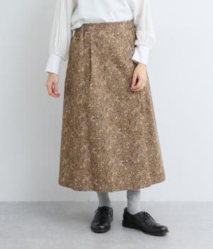 コーデュロイ森の動物前タックギャザースカート(ブラウン-F)