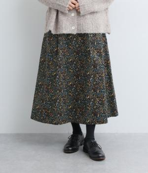 コーデュロイ森の動物前タックギャザースカート(ネイビー-F)