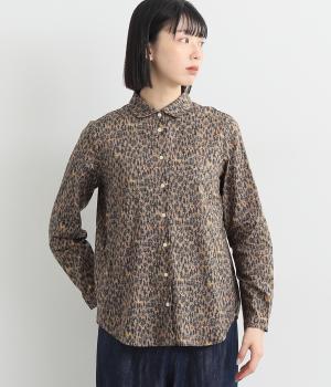 コットンローン森の動物小丸襟レギュラーシャツ(ブラウン-ONESIZE)