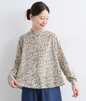 コットンローン文房具スタンドカラーAラインブラウス(ベージュ系-ONESIZE)