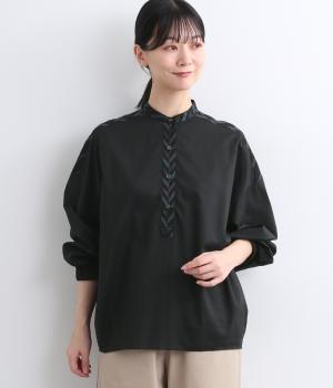コットンローン袖ゴムコクーンプルオーバーブラウス(ブラック-F)