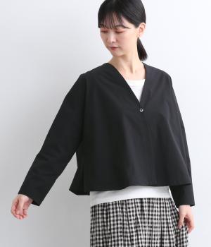 撥水アクティブストレッチフレアはおりブラウス(ブラック-F)