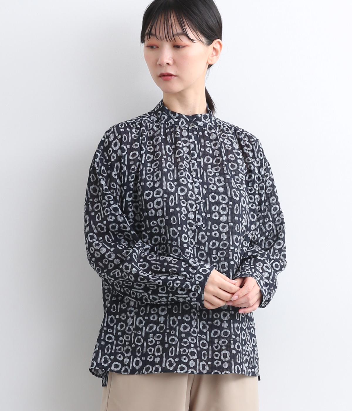 ブライトサッカープリントダブルカラースキッパーブラウス(ネイビー-F)