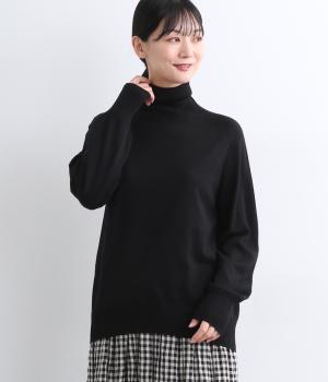 ウォッシャブルウールホールガーメントタートルネックプルオーバー(ブラック-F)