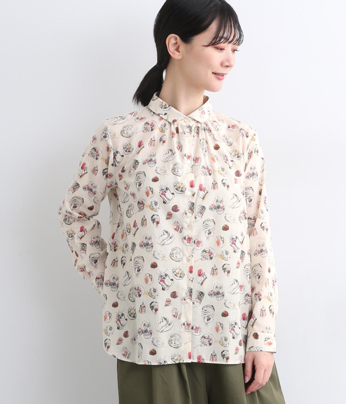 コットンローンスイーツベーシック角襟ブラウス(アイボリー-F)