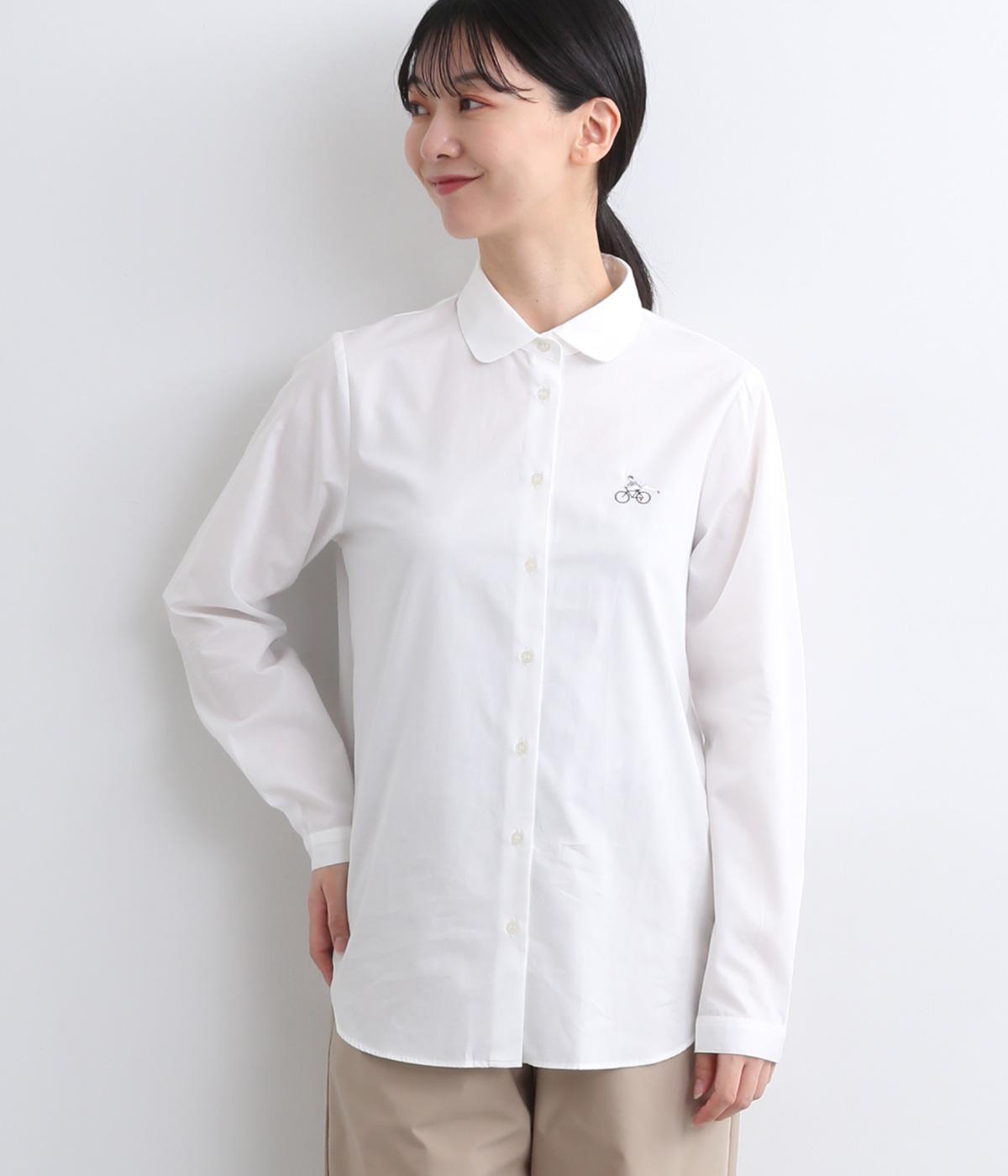 コットン小丸襟ポイント刺繍レギュラーシャツ(オフホワイト-F)