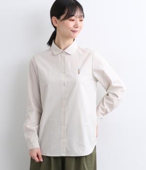 コットン小丸襟ポイント刺繍レギュラーシャツ(グレージュ-F)