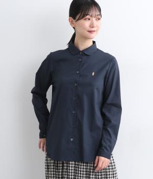 コットン小丸襟ポイント刺繍レギュラーシャツ(ネイビー-F)