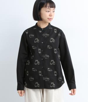 コットンバンドカラードロップショルダーシャツ(ブラック-F)