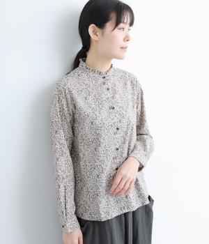 コットンローンワントーンフォレストスタンドフリルシャツ(アイボリー-F)