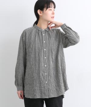 へリンボンシャーリングギャザーチュニックシャツ(モノトーンギンガム-F)