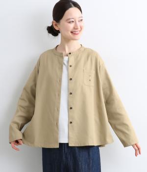 デニムライクツイルポイント刺繍フレア羽織ポケット付きシャツ(ベージュ-F)