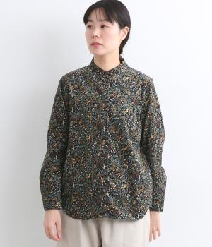 コットンコーデュロイ森の動物スタンドカラーレギュラーシャツ(ネイビー-F)