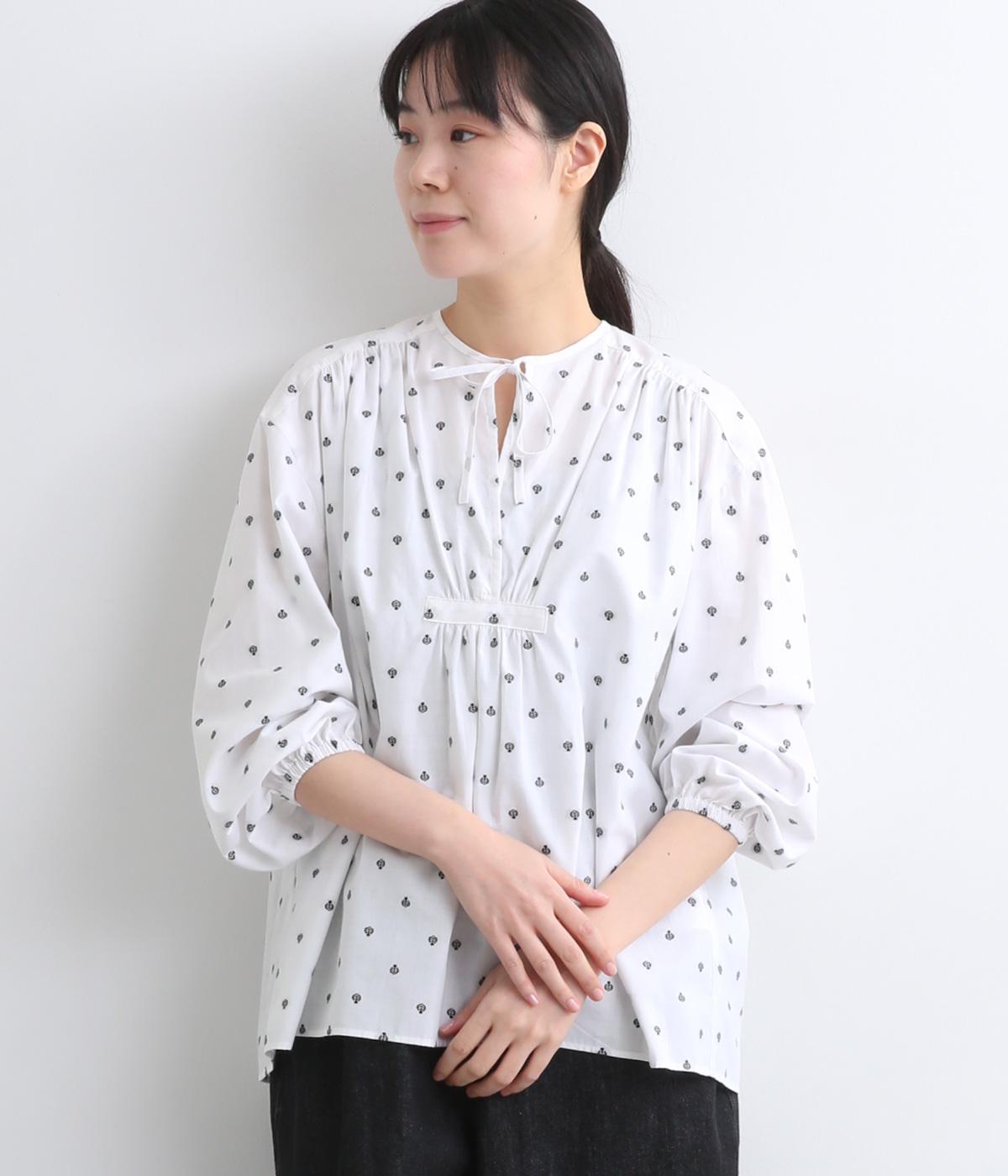 カットジャカードギャザーカフタンブラウス(オフホワイト-F)