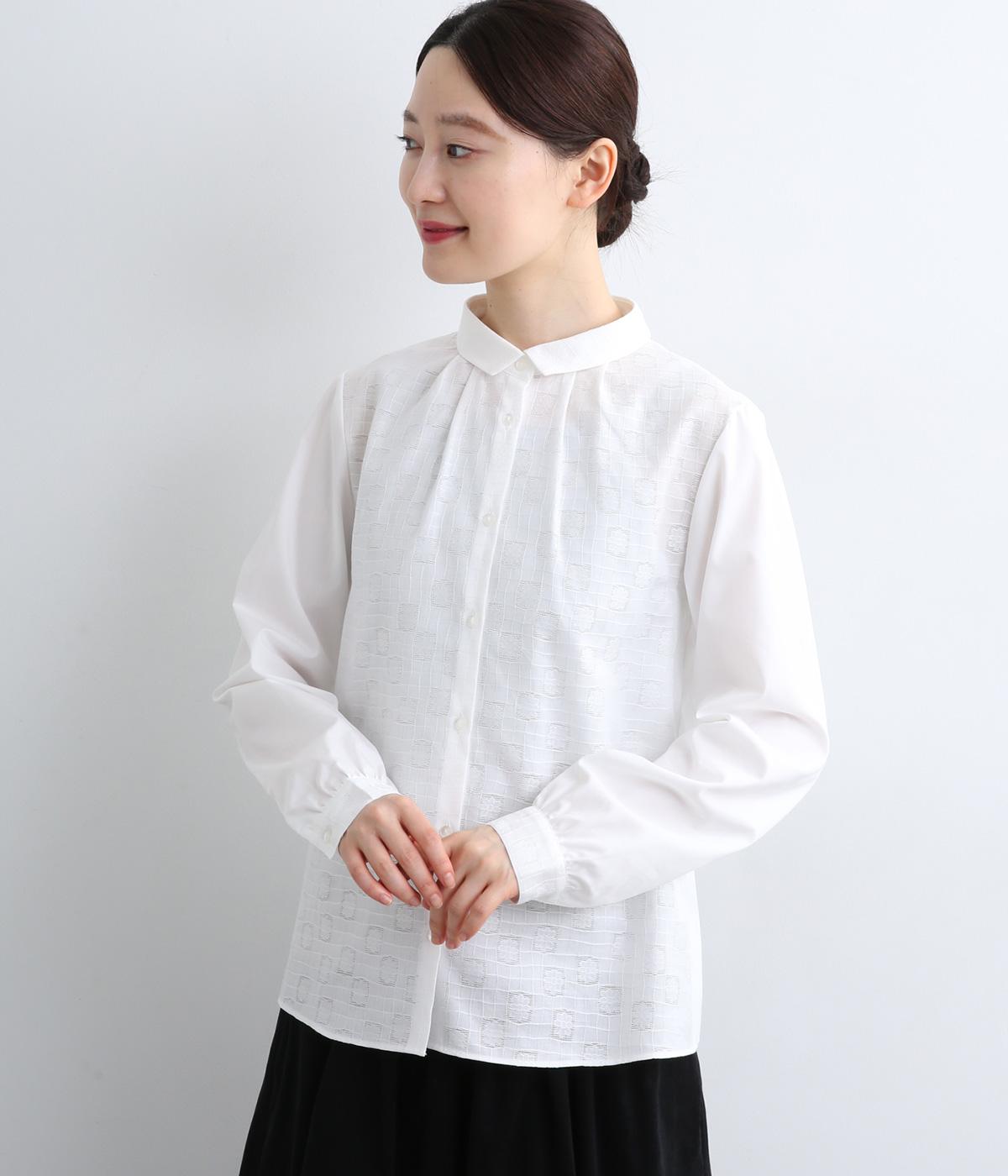 コットン襟ぐりタックレギュラーカラーブラウス(オフホワイト-F)