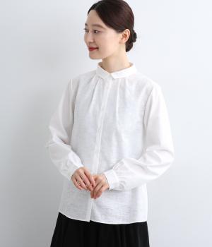 コットン襟ぐりタックレギュラーカラーブラウス(オフホワイト-F)