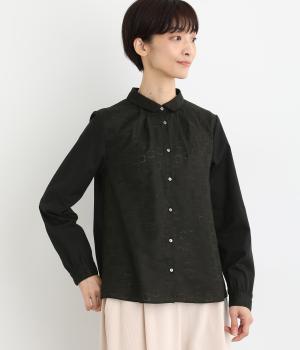 コットン襟ぐりタックレギュラーカラーブラウス(ブラック-F)