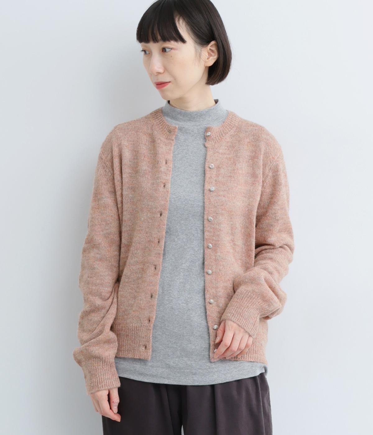 リバティくるみボタンベーシックカーディガン(ピンク-F)