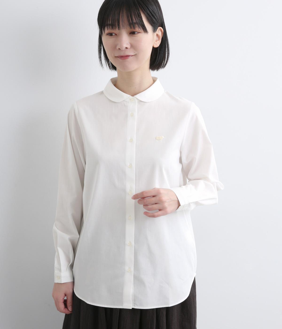フラット風丸襟シツジ刺繍レギュラーシャツ(オフ-F)