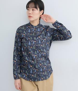 ビエラ森の中の家スタンドカラーレギュラーシャツ(ネイビー-F)