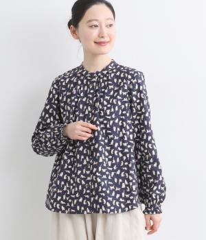 ビエラエンジェルソフトねこシャーリング袖ブラウス(ネイビー-F)