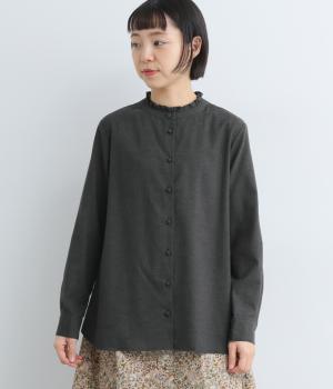 ビエラシャンブレーピーチ起毛スタンドフリルブラウス(チャコール-F)