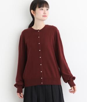 ウール混リバティクルミボタンベーシックカーディガン(ボルドー-L)