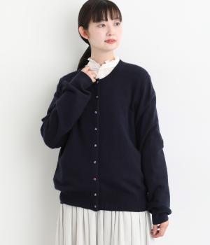 ウール混リバティクルミボタンベーシックカーディガン(ネイビー-L)