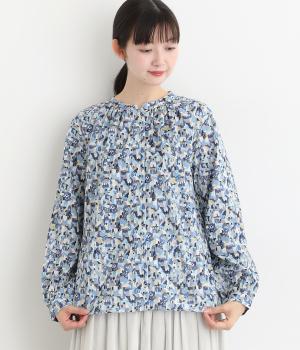 60sローン家並みマオカラーギャザーブラウス
