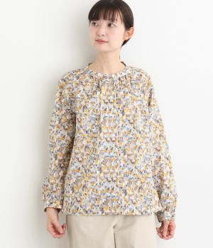 60sローン家並みマオカラーギャザーブラウス(イエロー-F)