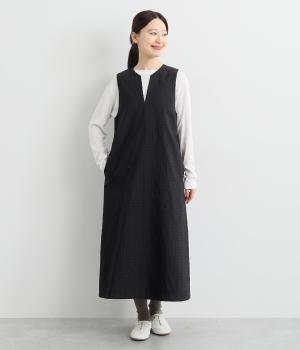 先染めストレッチジャカードキーネックジャンパースカート