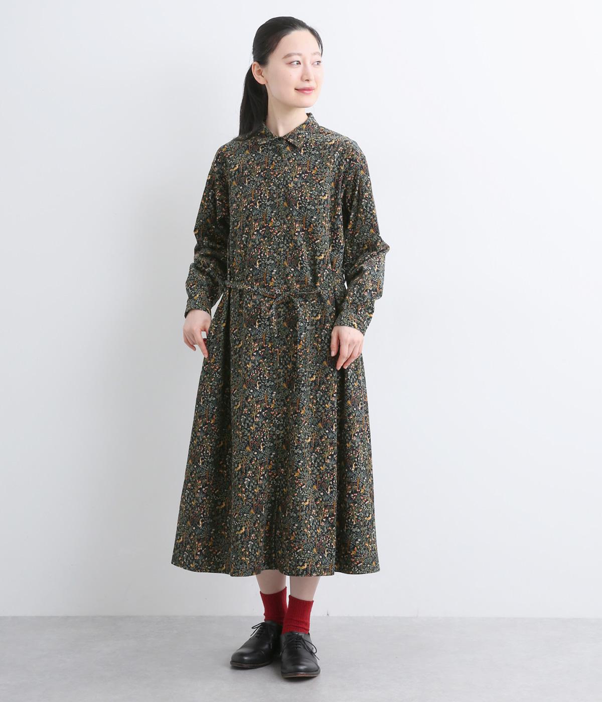 コットン共布リボン付きAラインワンピース(ネイビー-F)