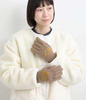 ウール手編み細番手恐竜手刺繍手袋