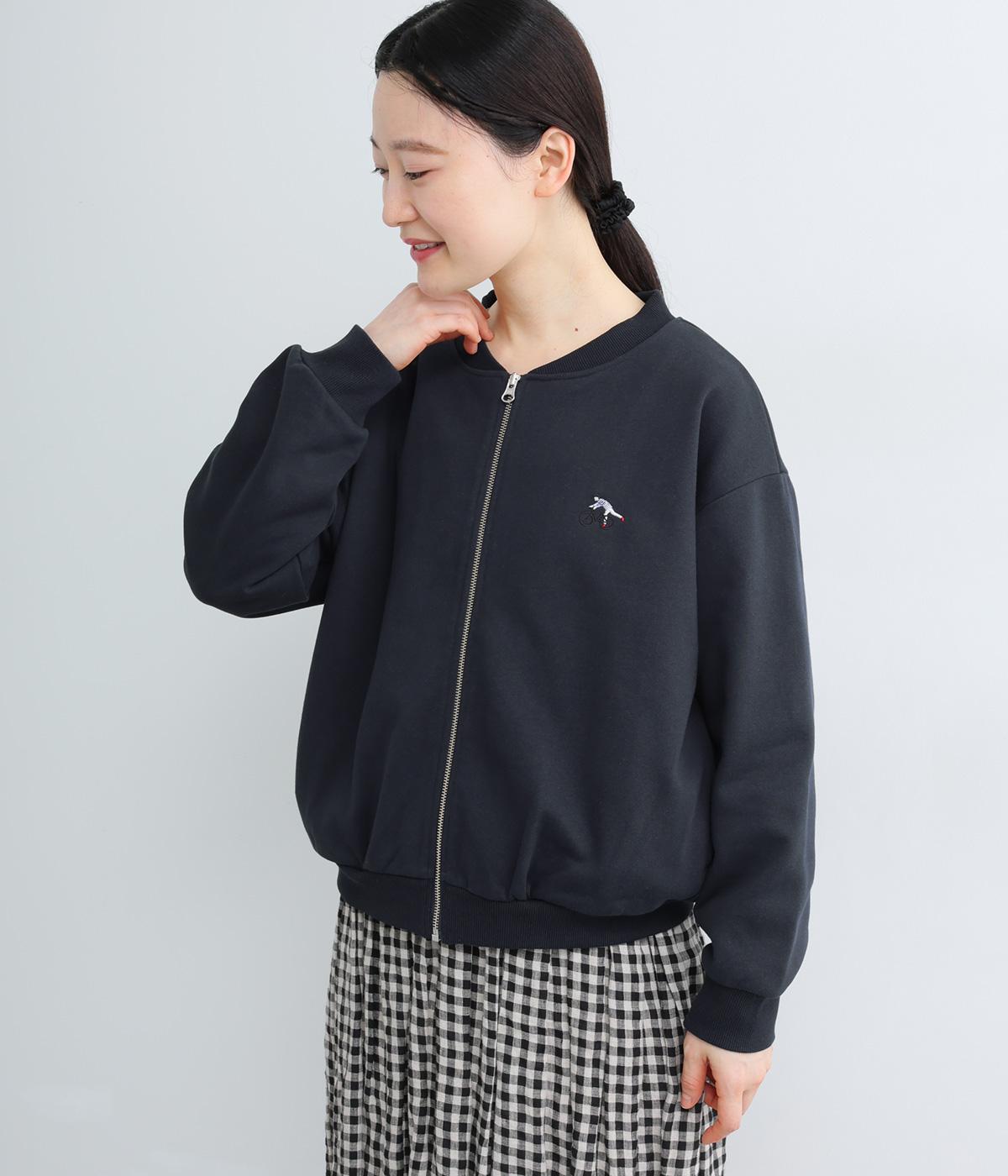 ミニ裏毛　自転車の男の子刺繍ジャケット(ネイビー-F)