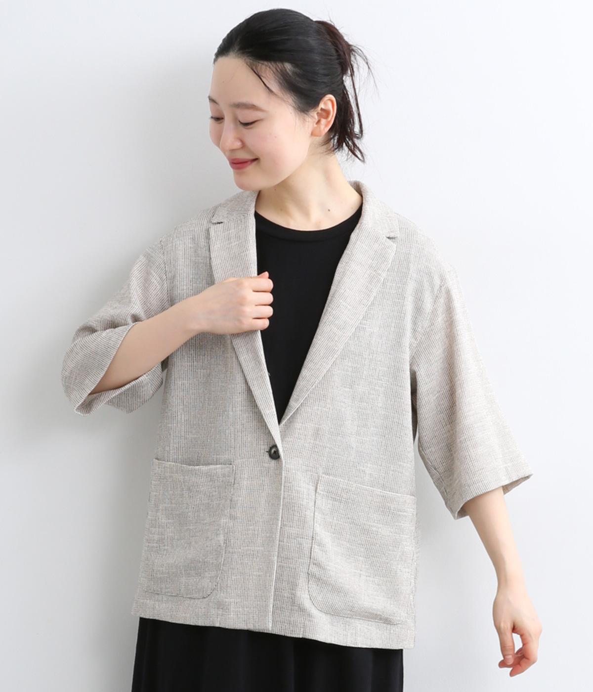 メッシュストレッチ　ハーフスリーブジャケット(ベージュ-F)