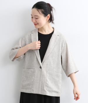 メッシュストレッチ　ハーフスリーブジャケット(ベージュ-F)