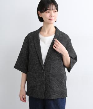 メッシュストレッチ　ハーフスリーブジャケット(ブラック-F)