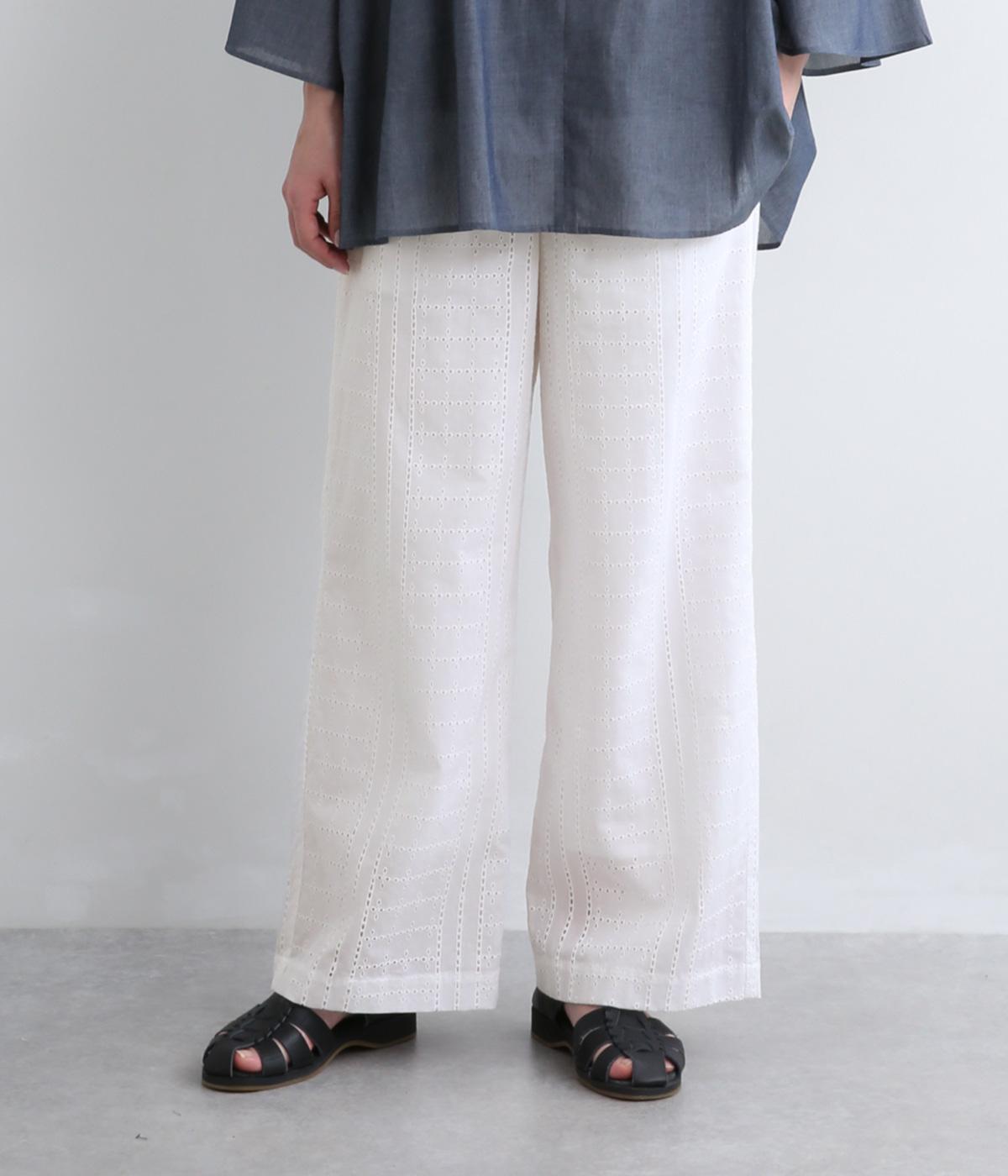 コットンエンブロイダリー　イージーパンツ(オフ-F)