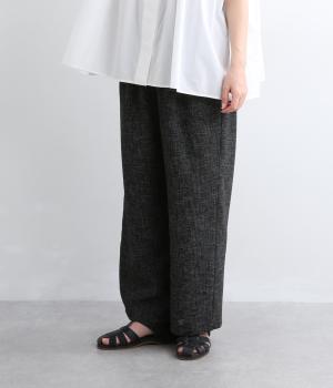 メッシュストレッチ　タックルーズテーパードイージーパンツ(ブラック-F)