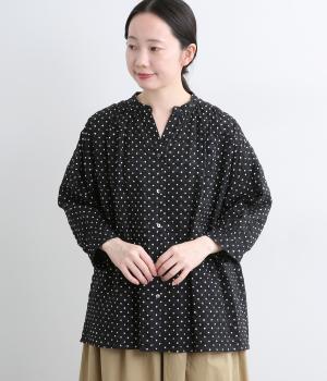 ローンリップルドットスキッパーブラウス(ブラック-M)