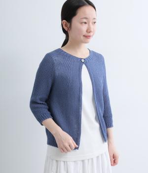 コットン7分袖ニットカーディガン