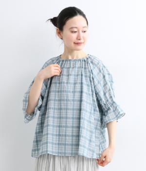 シアーチェック　キャンディスリーブブラウス