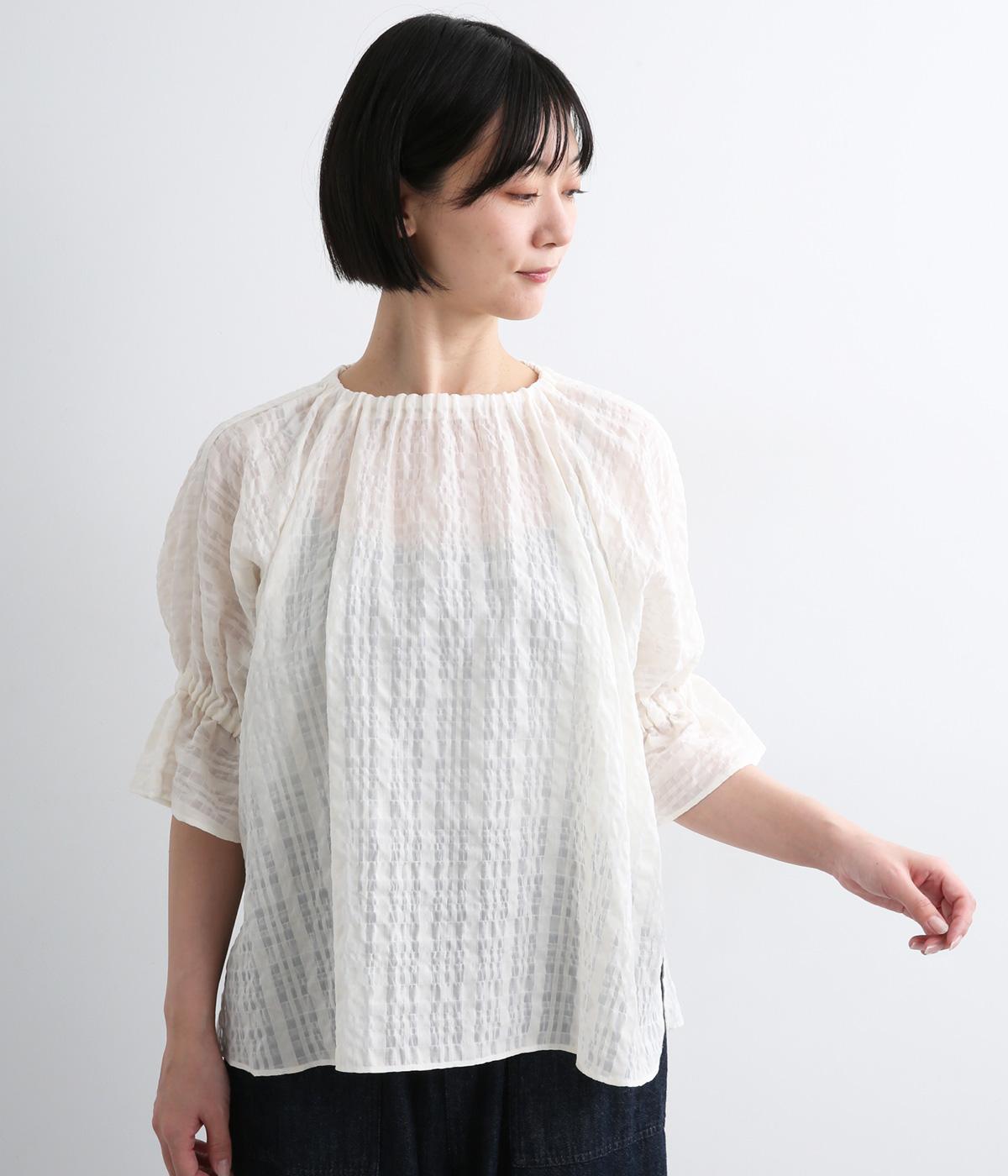 シアーチェック　キャンディスリーブブラウス(クリーム-F)